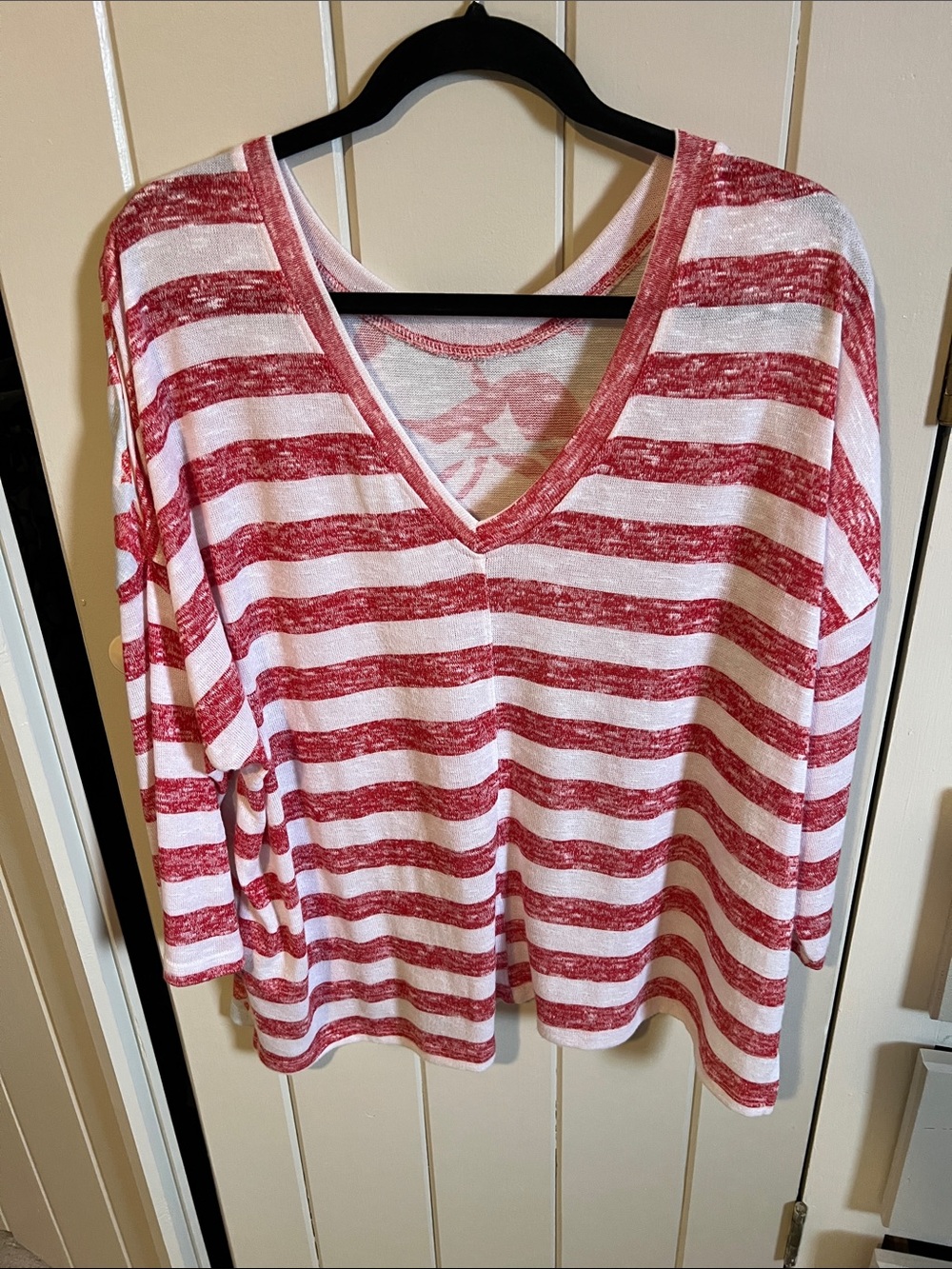 Tribal Red and White Striped V-Neck Tunic Top